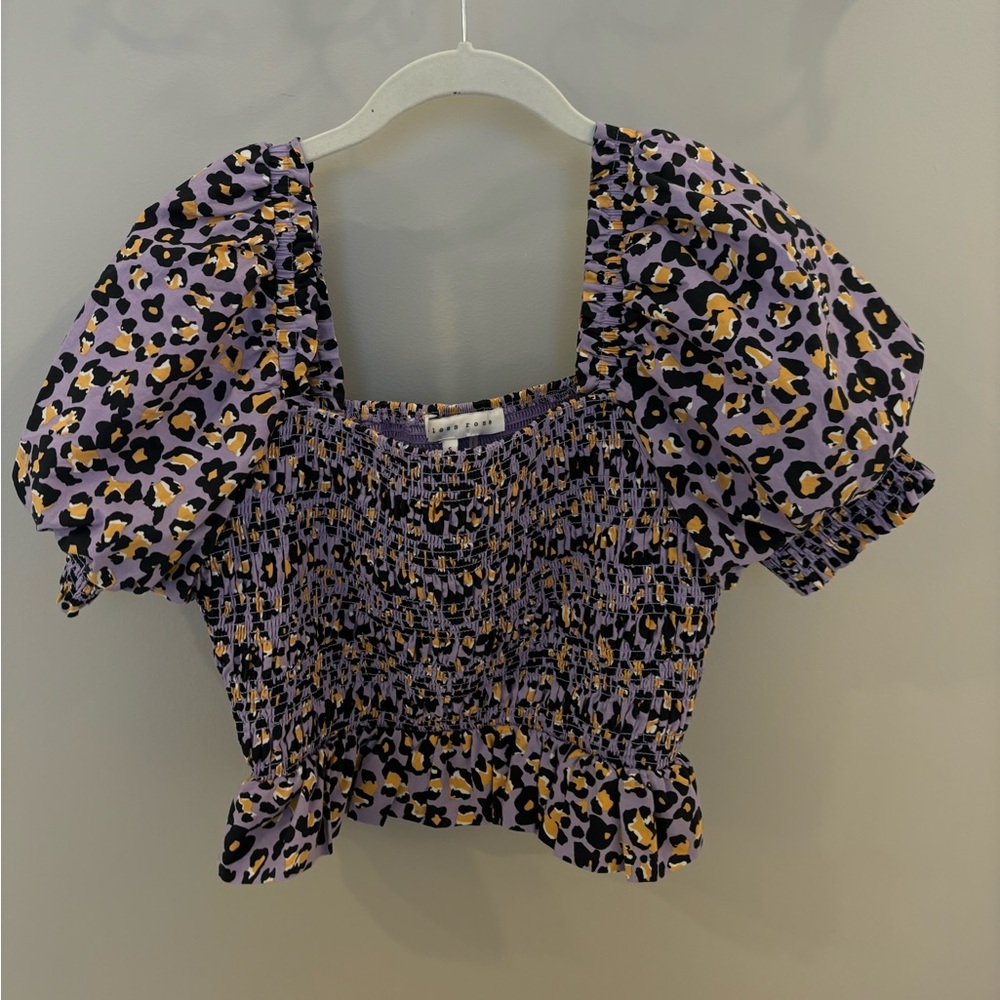 Endless Rose Animal Print Smocked Puff Sleeve Top Size Small